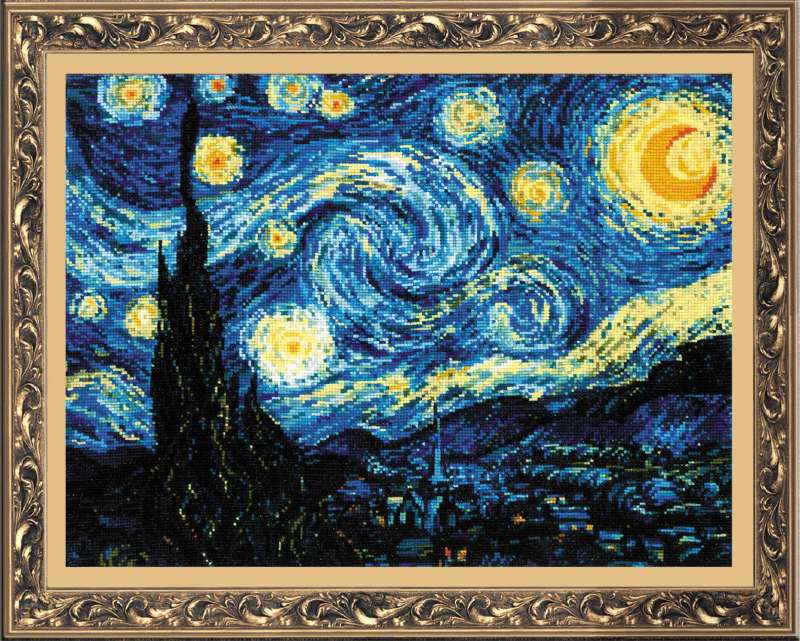 Набор для вышивания Звездная ночь по мотивам картины В. Ван Гога – купить в  интернет-магазине РИОЛИС (1088)
