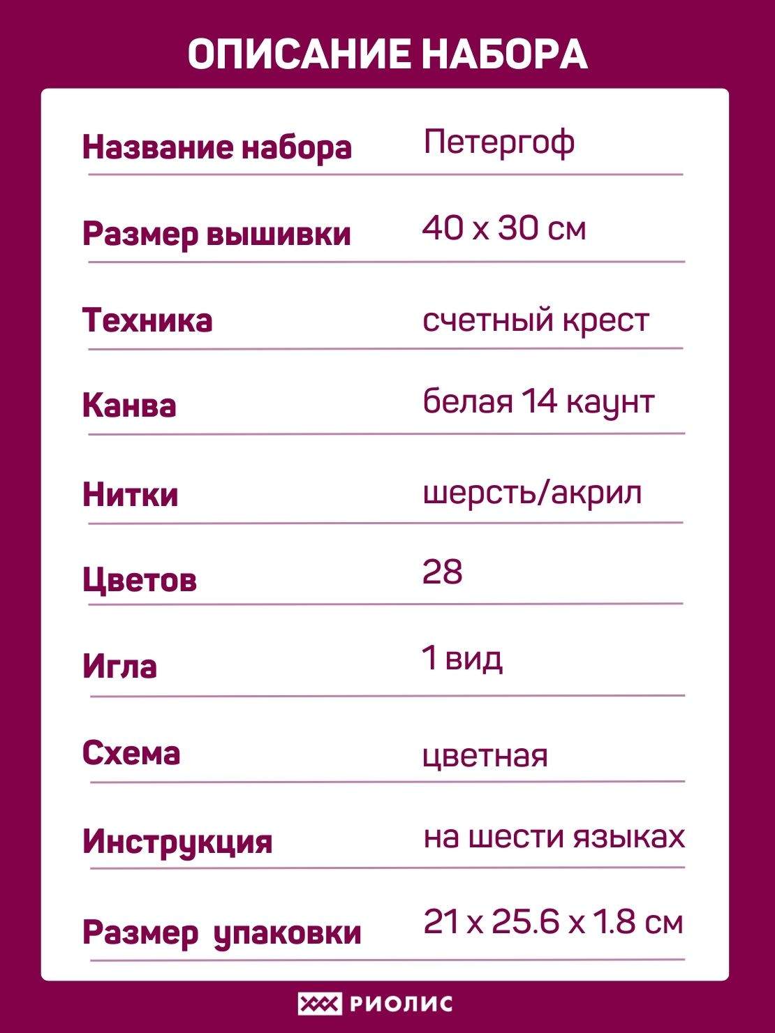 Набор для вышивания Петергоф – купить в интернет-магазине РИОЛИС (1133)