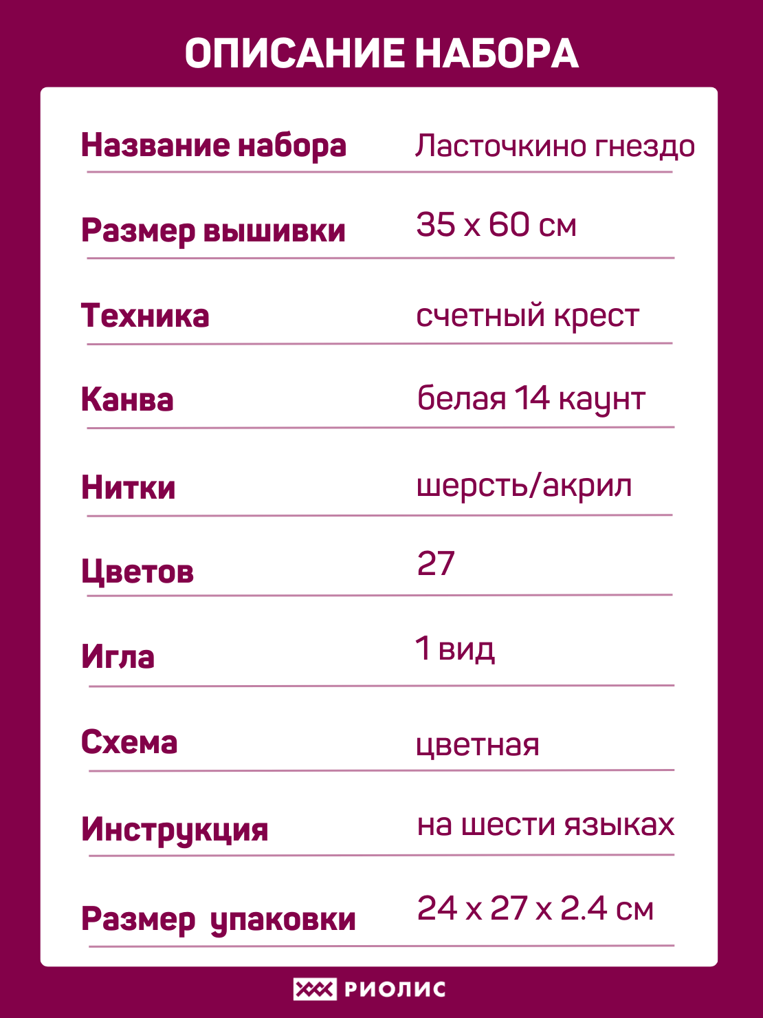 Схема для вышивания крестом МП СТУДИЯ Ласточкино гнездо 28х20 см