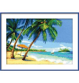  Вышитая картина "Морской пейзаж с пальмами" – фото 1