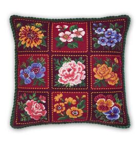 Наборы для вышивания Подушка  в стиле пэчворк с цветами – фото 1