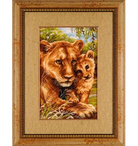  Вышитая картина "Львица с львенком" – фото 1