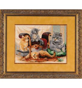  Вышитая картина "Кошачье семейство" – фото 1
