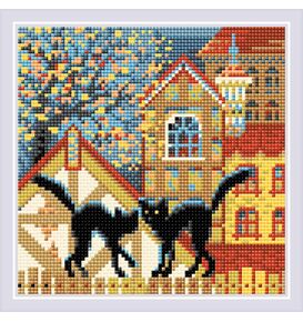  Алмазная мозаика "Город и кошки. Осень" – фото 1