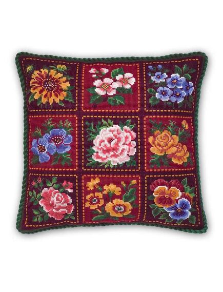 Наборы для вышивания Подушка  в стиле пэчворк с цветами – фото 1