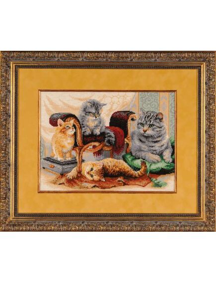  Вышитая картина "Кошачье семейство" – фото 1