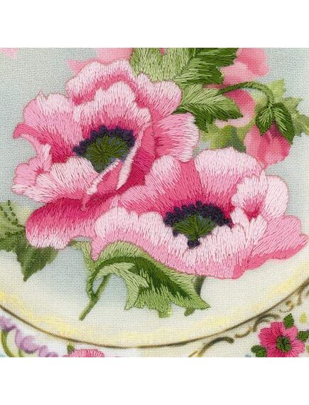 Наборы для вышивания Тарелка с розовыми маками. Гладь – фото 2