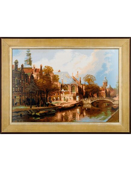  Вышитая картина Амстердам. Старая церковь и церковь Св. Николая Чудотворца" по мотивам картины И. Клинкенберга – фото 1