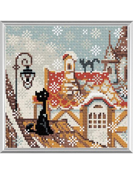  Алмазная мозаика "Город и кошки. Зима" – фото 1