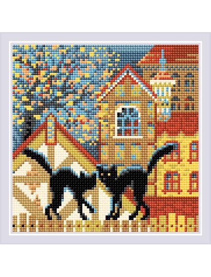  Алмазная мозаика "Город и кошки. Осень" – фото 1