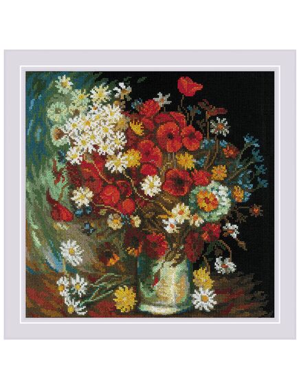 Наборы для вышивания Ваза с маками, васильками и хризантемами по мотивам картины В. Ван Гога – фото 1